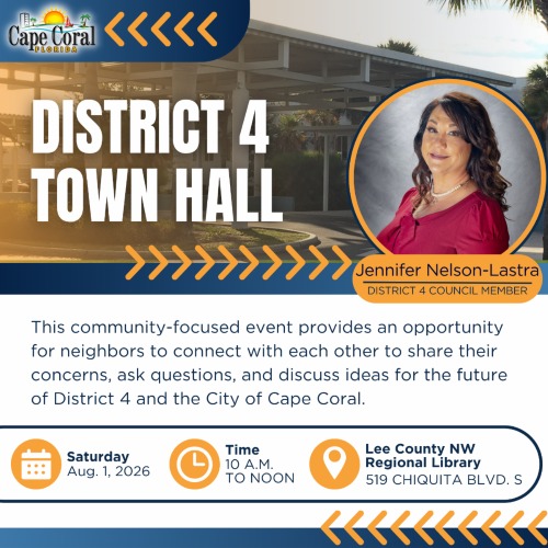 Flyer for Council Member Nelson-Lastra Town Hall on Aug 1 at 10am at the Lee County NW Regional Library